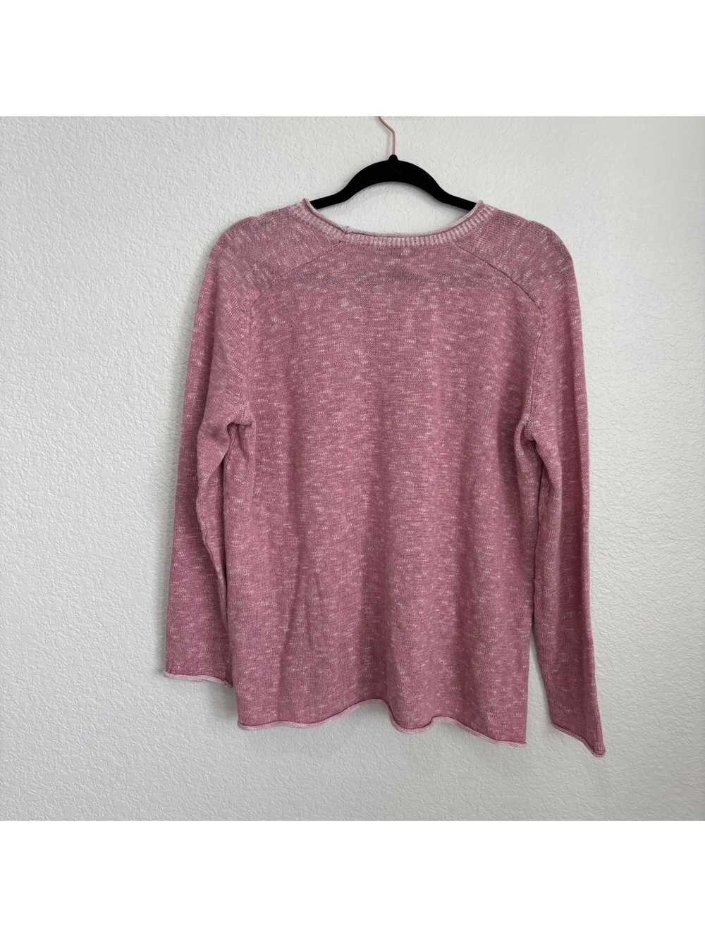 Eileen Fisher XS Pink Organic Linen Cotton Marled Knit Crewneck Sweater Coastal